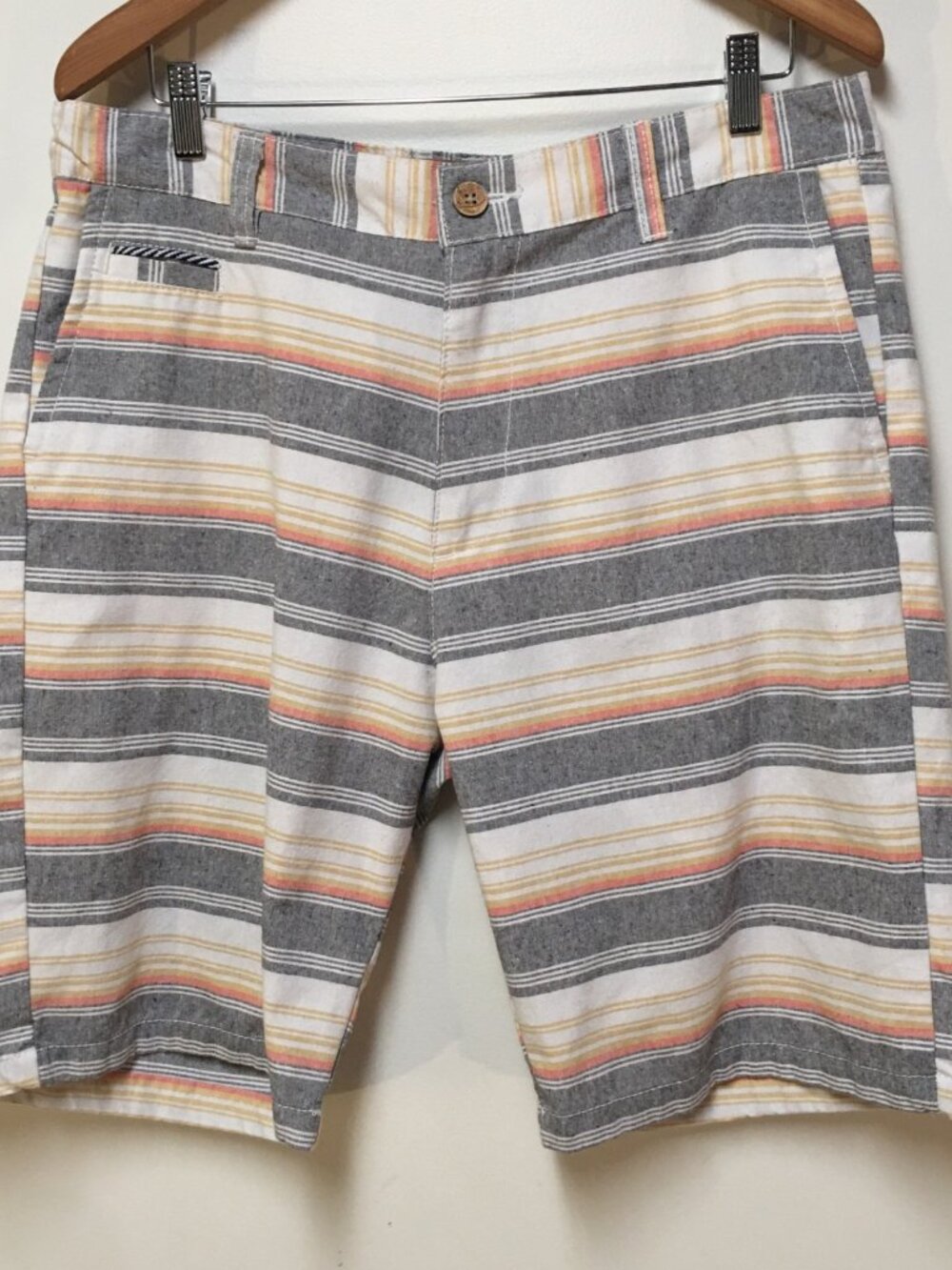 Plugg Men 34 Shorts Colorful Striped Chino 100% Cotton Coastal Surfer Preppy